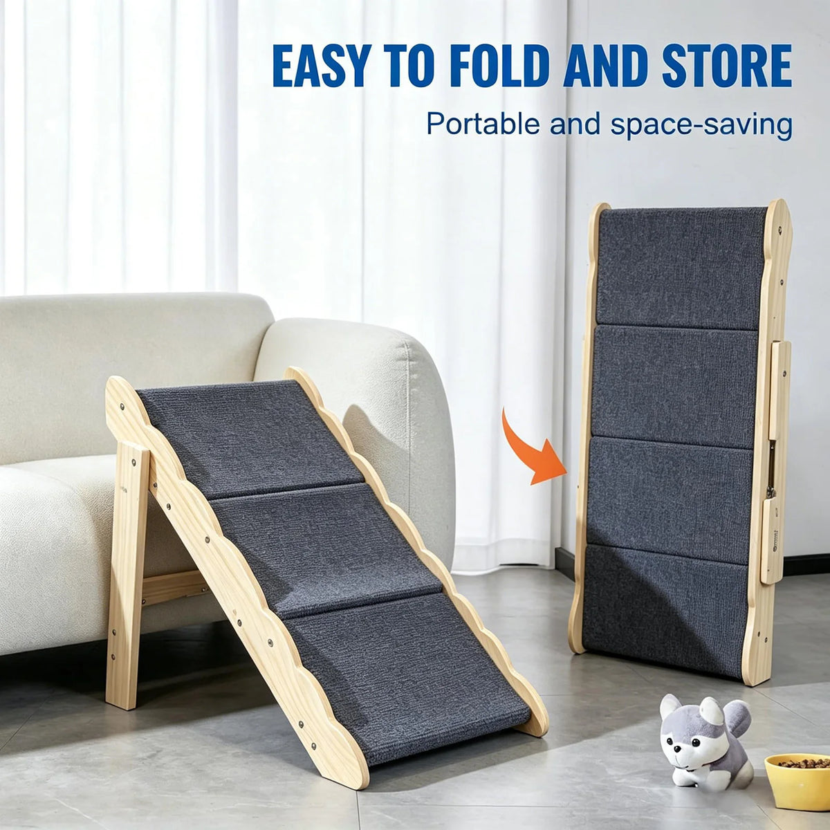HiMISS Wooden Pet Stairs And Folding Dog Ramp For Pets