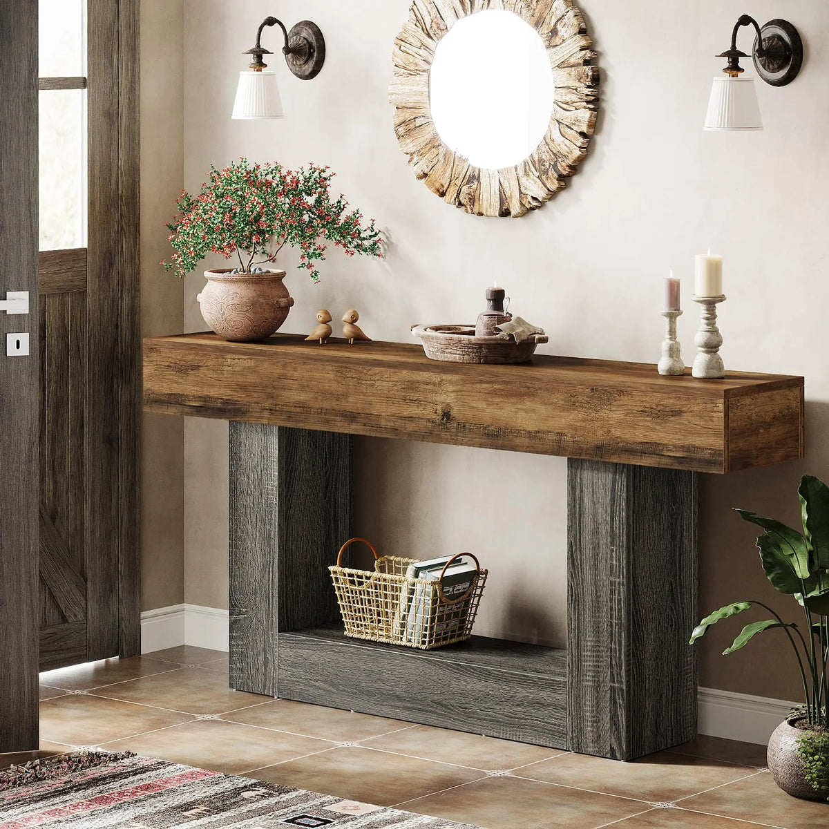 Tribesigns Farmhouse Wooden Console Table For Living Room Entryway