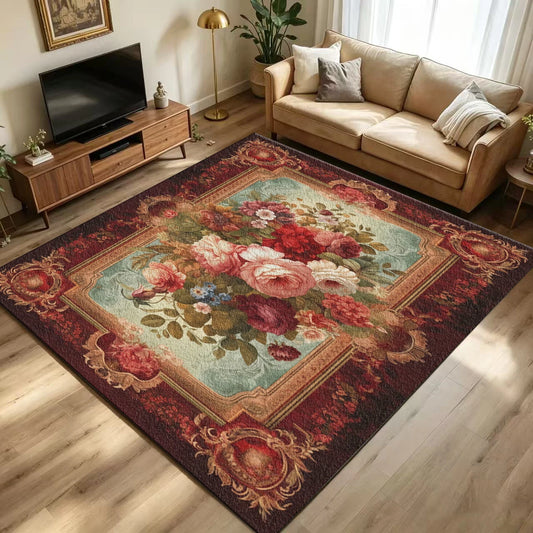 Vintage Victorian Rose Pattern Washable Non Slip Classic Carpet