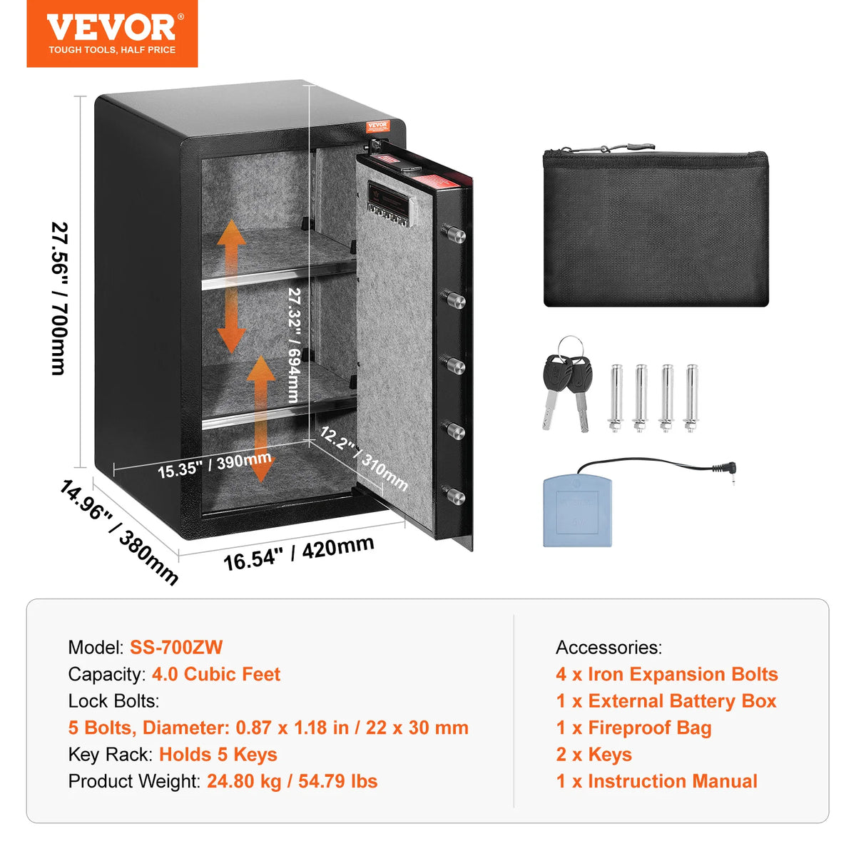SucceBuy Fireproof Safe Box With Fingerprint And Key Lock
