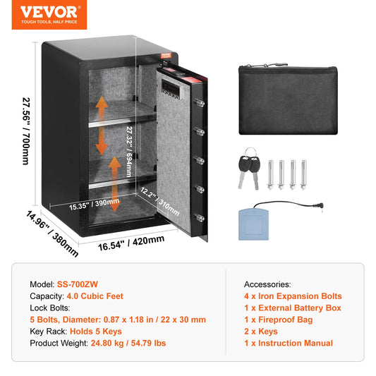 SucceBuy Fireproof Safe Box With Fingerprint And Key Lock