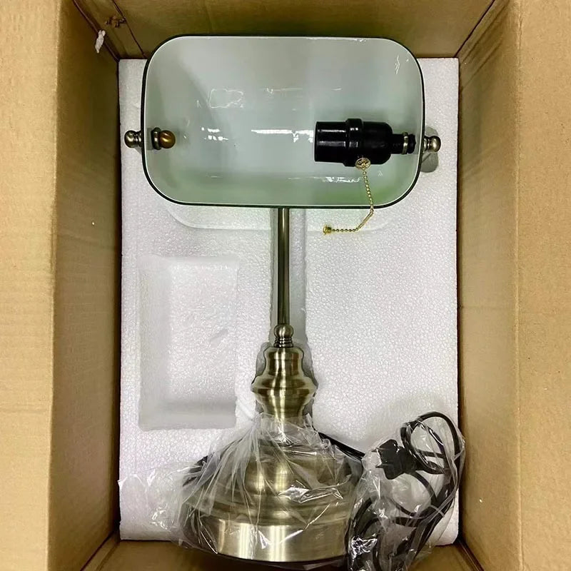 Desk Lamp Table Light Glass Banker’s Lamp Zipper Switch For Bedroom Home Stuy Restaurant Library Office Light Night Lamp