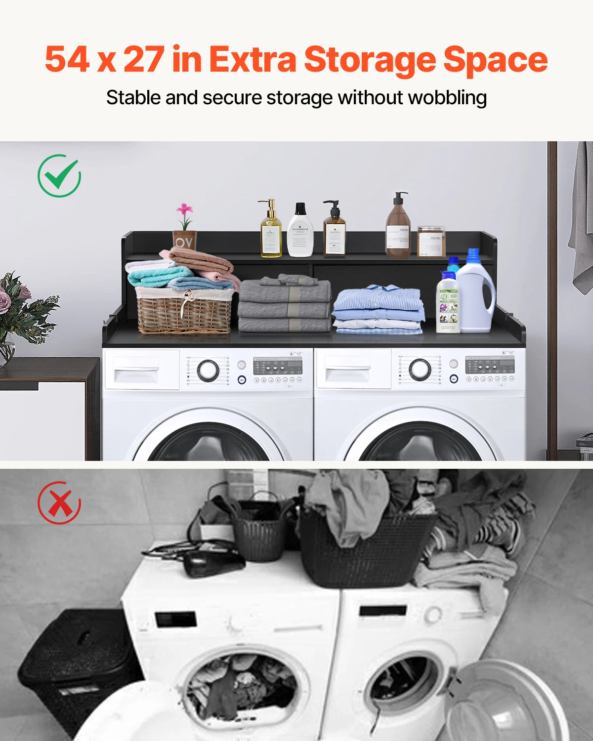 SucceBuy Wall Mounted Washer Dryer Countertop With Storage Shelf