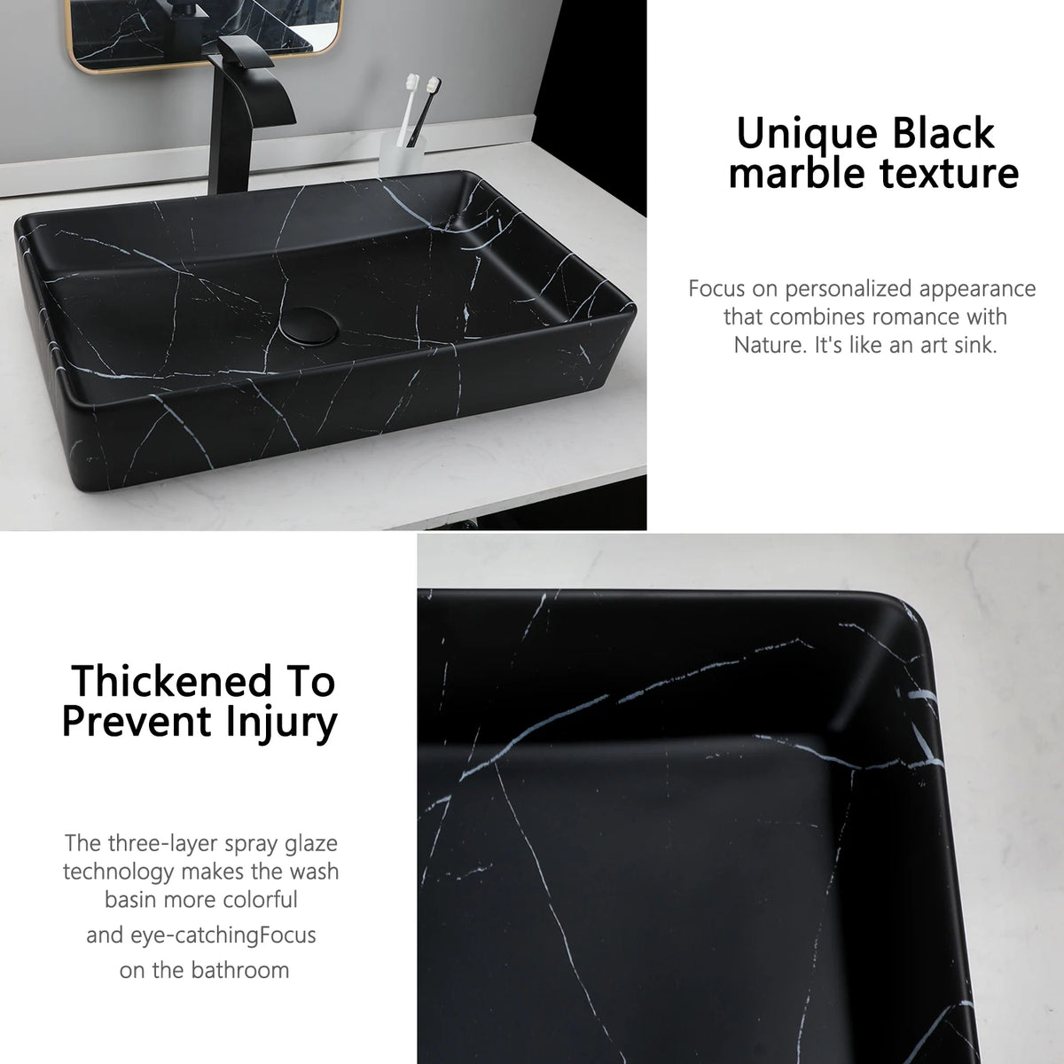 KEMAIDI Rectangular Ceramic Bathroom Vessel Sink With Drain
