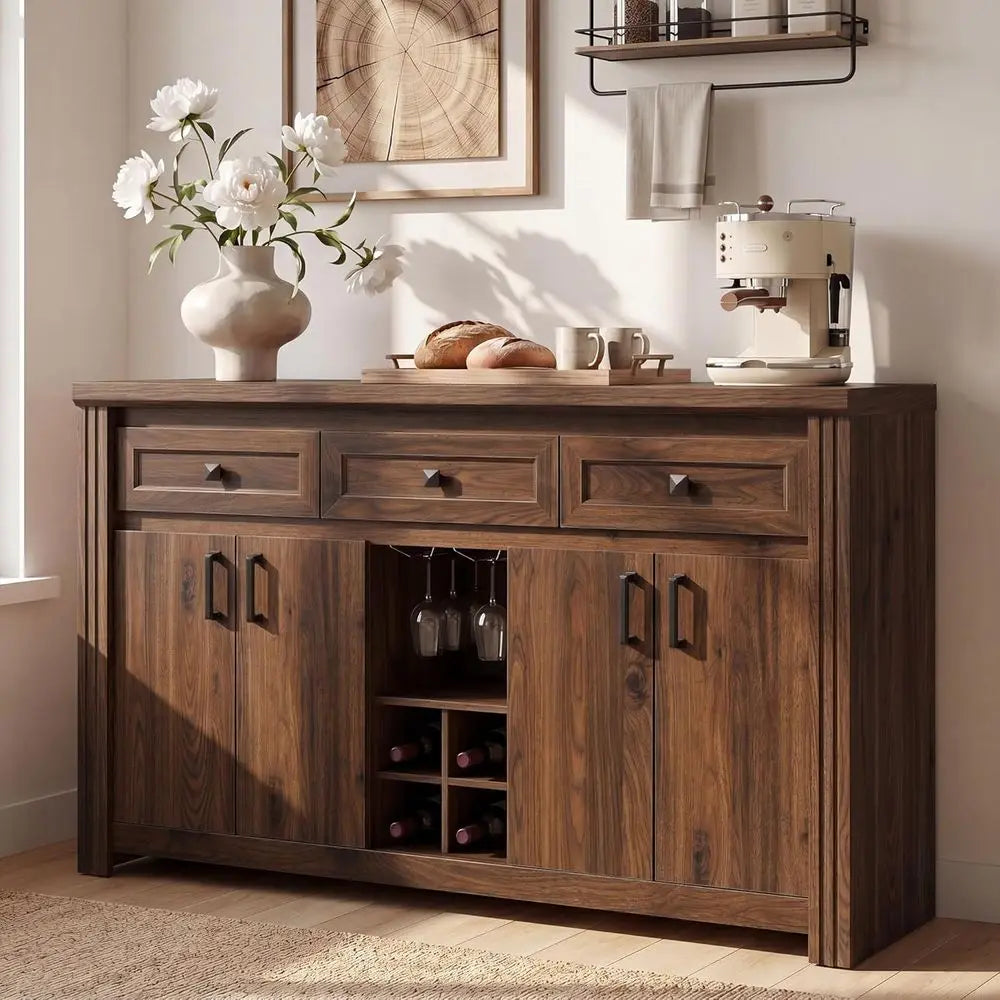Sideboard With Wine Rack And Glass Holder Engineered Wood Storage