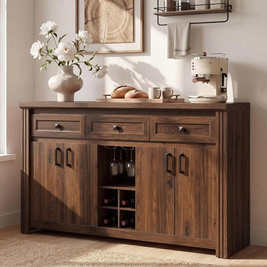 Sideboard With Wine Rack And Glass Holder Engineered Wood Storage