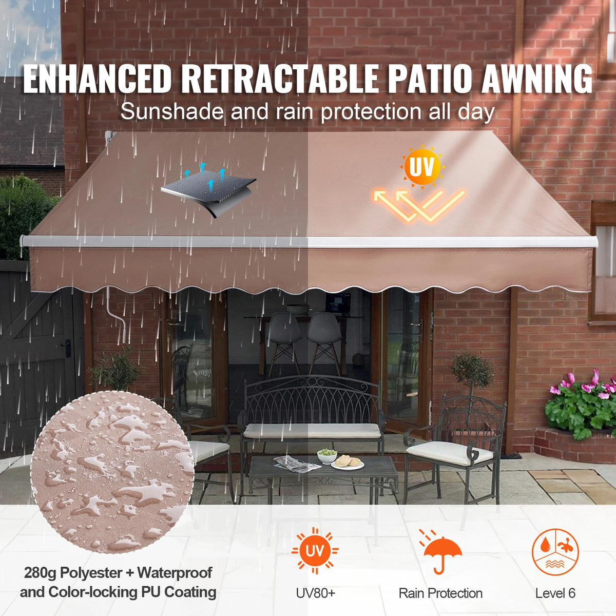 SucceBuy Manual Retractable Awning For Outdoor Patio Sun Protection