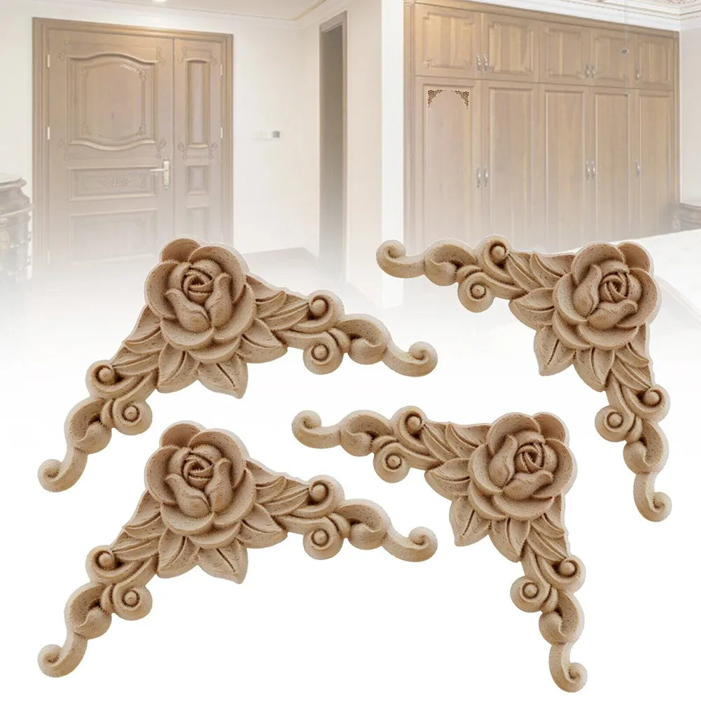 Decorative Wooden Carved Corner Appliques For Walls And Doors
