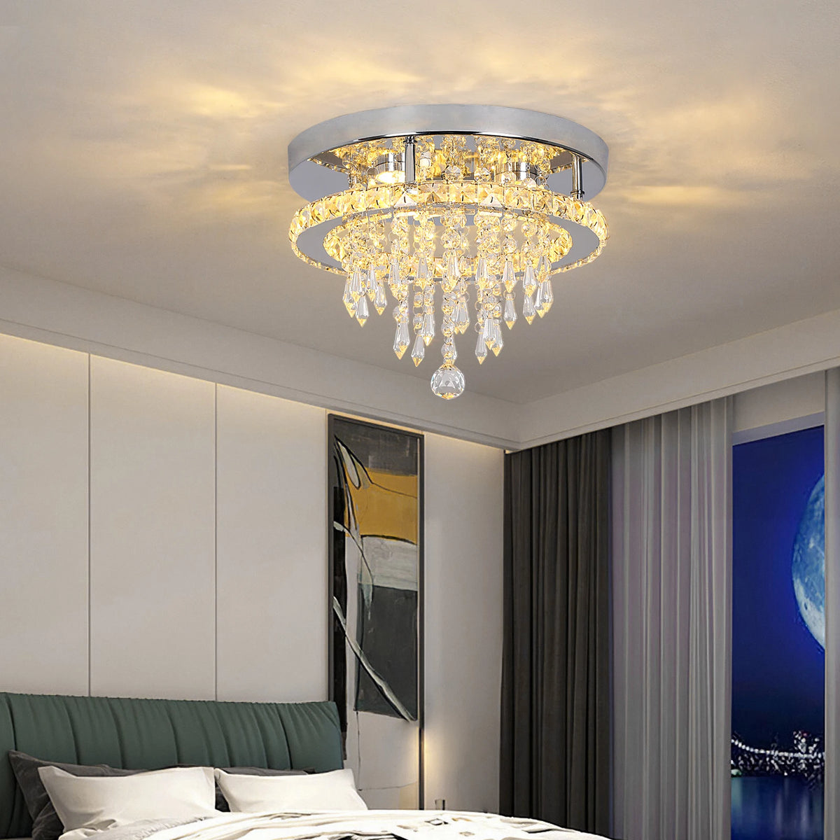 GreeLustr Modern K9 Crystal Chandelier Led For Dining Room Stainless Steel Ceiling Lamp Light Fixture Kitchen Lustres Luminaire
