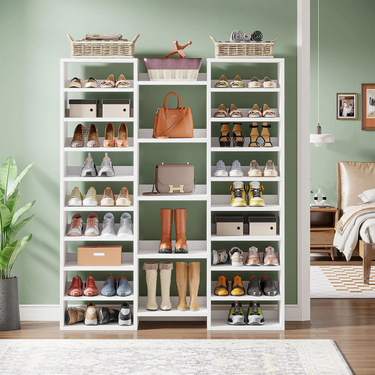 Freestanding Wooden Shoe Rack With Ample Storage Compartments
