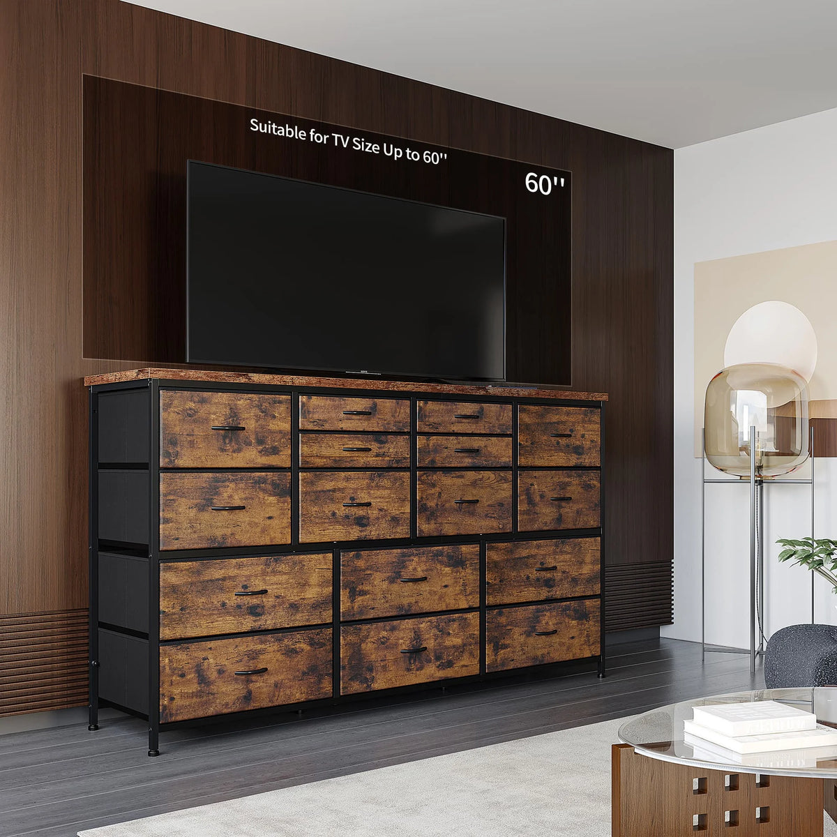 EnHomee 16 Drawer TV Stand Charging Station Long Storage Dresser