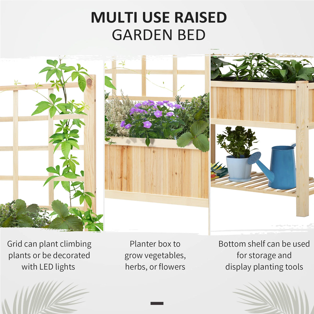 Outsunny Wooden Raised Garden Bed With Trellis And Storage Shelf