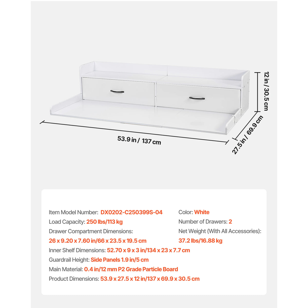 SucceBuy Wall Mounted Washer Dryer Countertop With Storage Shelf