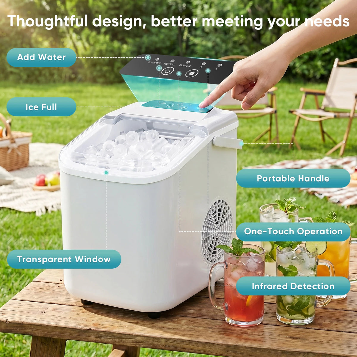 Compact Countertop Portable Ice Maker With Handle And Scoop