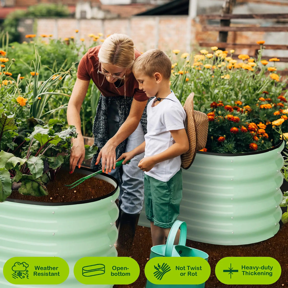 HiMISS Galvanized Steel Raised Garden Bed Planter Box