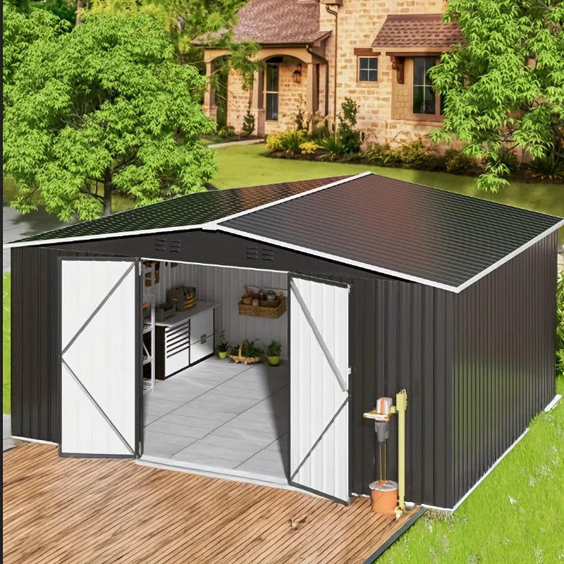 VIWAT Outdoor Metal Storage Shed With Lockable Door and Frame