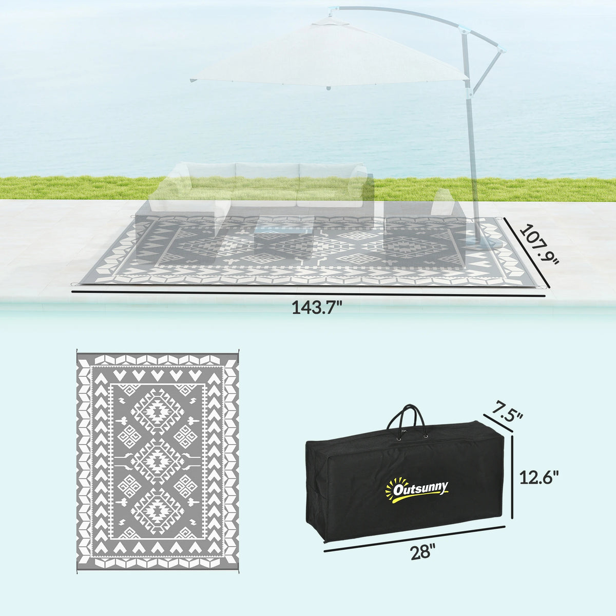 Modern Geometric Polypropylene Outdoor Rug Non Slip Garden Patio Decor