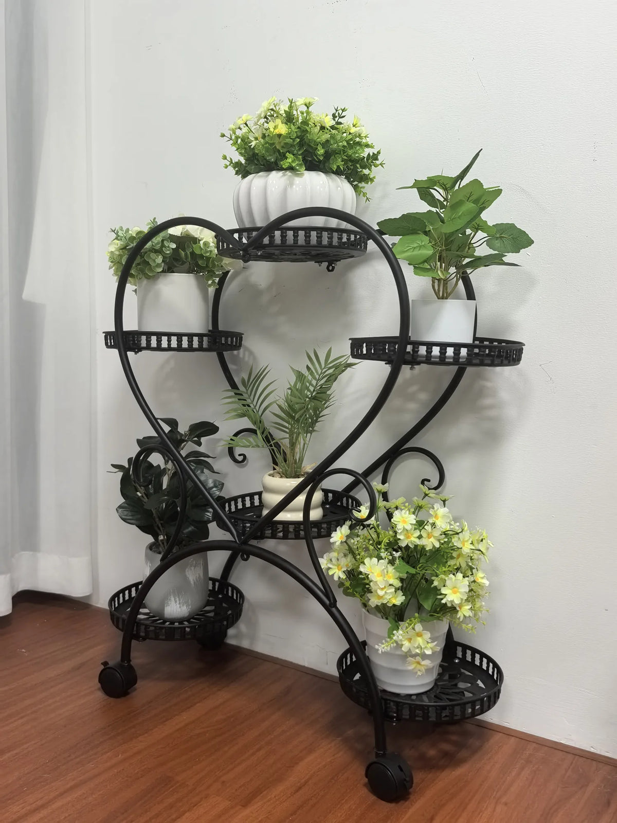 Wisfor Heart Shaped Metal Rolling Plant Stand Garden Display Rack