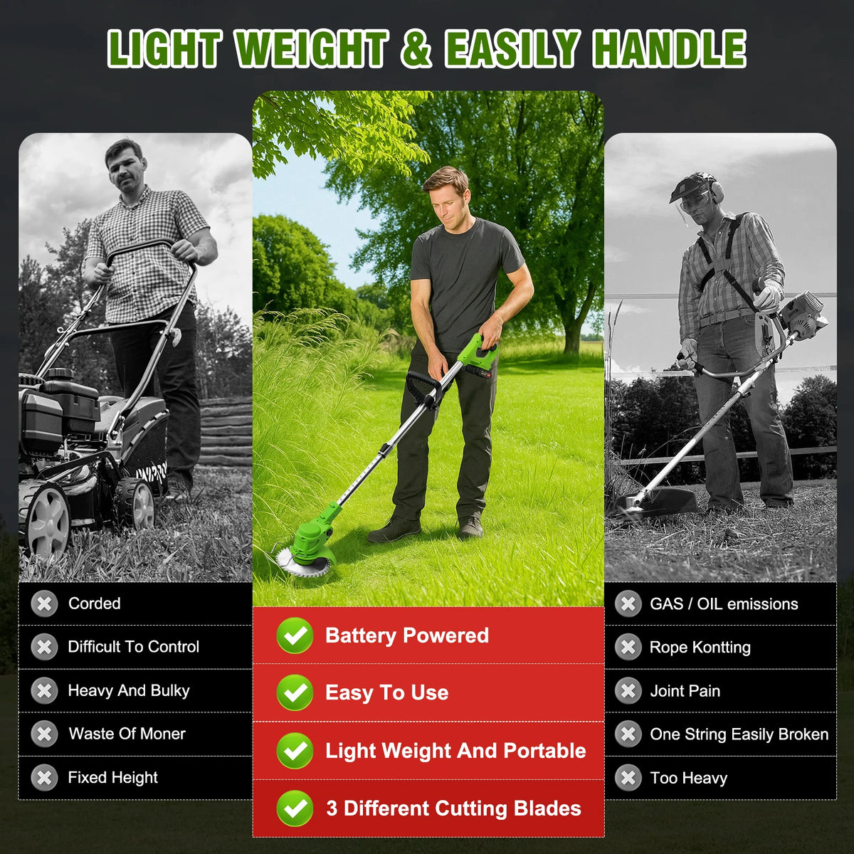 Cordless Brushless Electric Lawn Mower And Grass Trimmer Tool