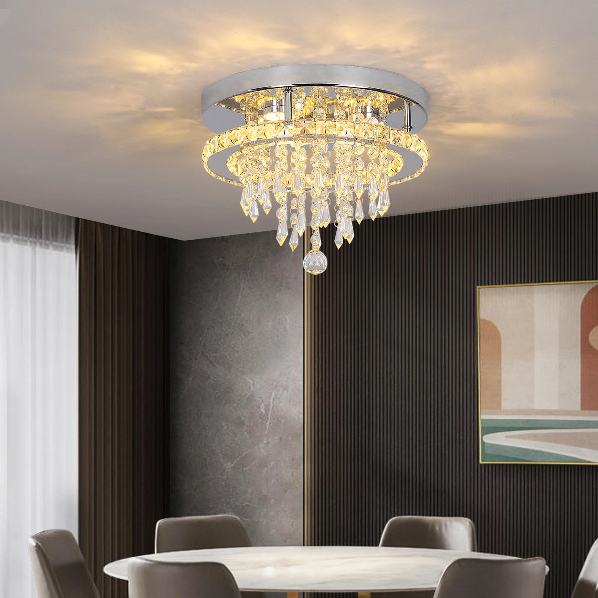 GreeLustr Modern K9 Crystal Chandelier Led For Dining Room Stainless Steel Ceiling Lamp Light Fixture Kitchen Lustres Luminaire