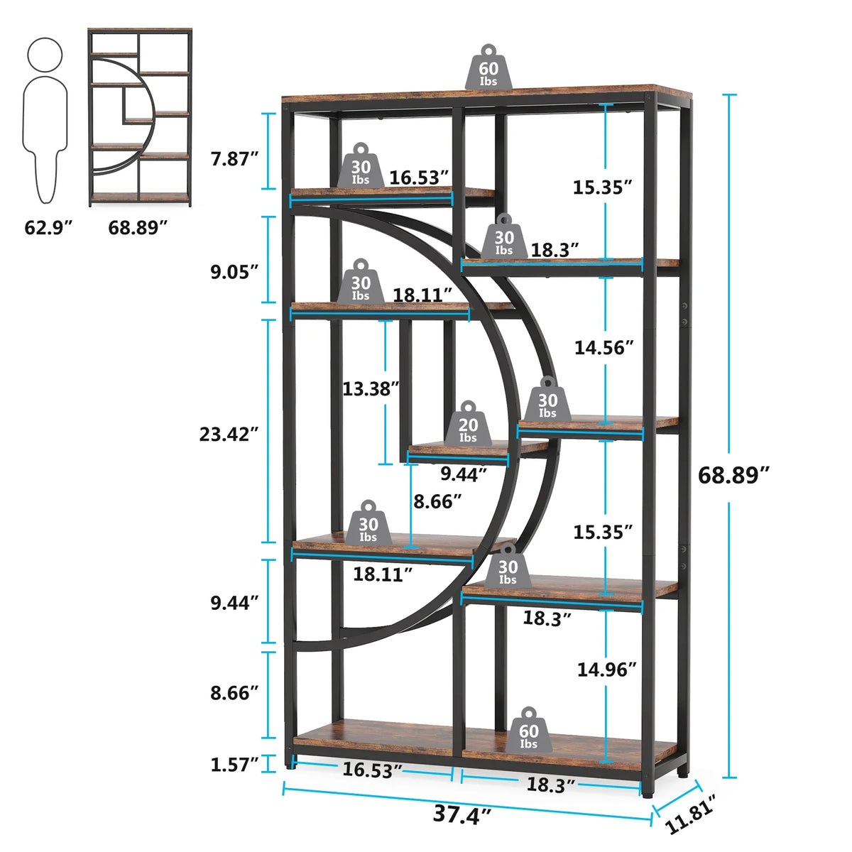 Tribesigns Five Tier Industrial Bookshelf Freestanding Display Shelf