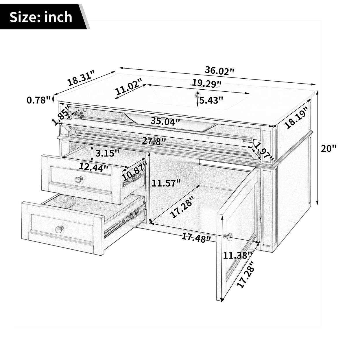 Modern Floating Bathroom Vanity With Ceramic Sink Storage Cabinet