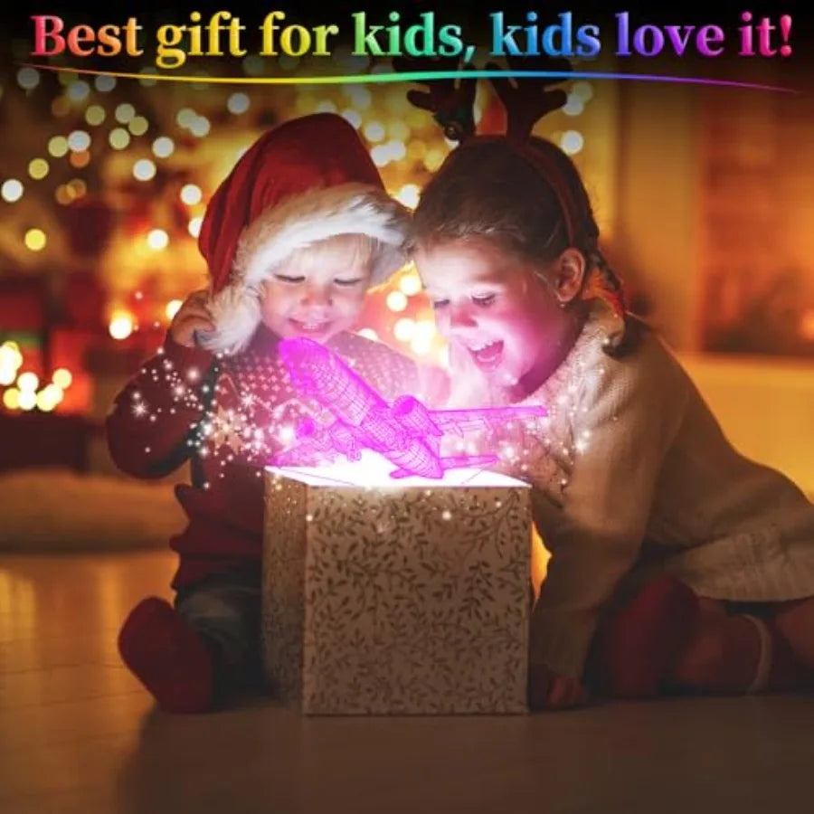 Airplane Night Light, 3D LED Illusion Night Lamp for Boys - Aircraft Themed Bedroom Lamps, Optical Illusion Lamp with Remote Co