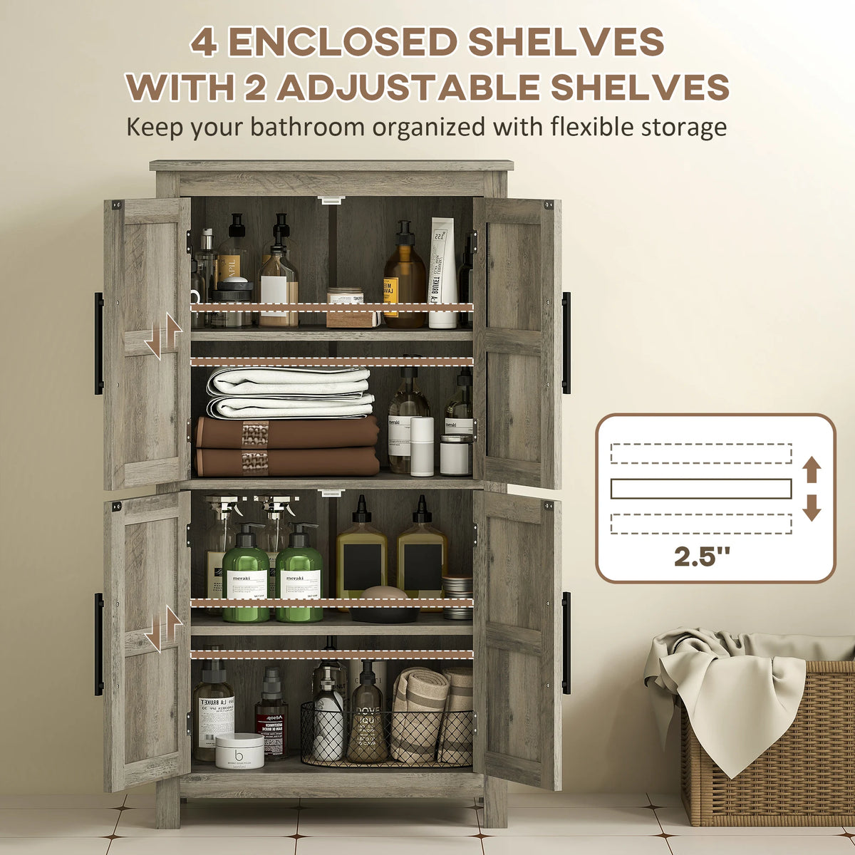 HOMCOM Farmhouse Bathroom Storage Cabinet With Barn Doors