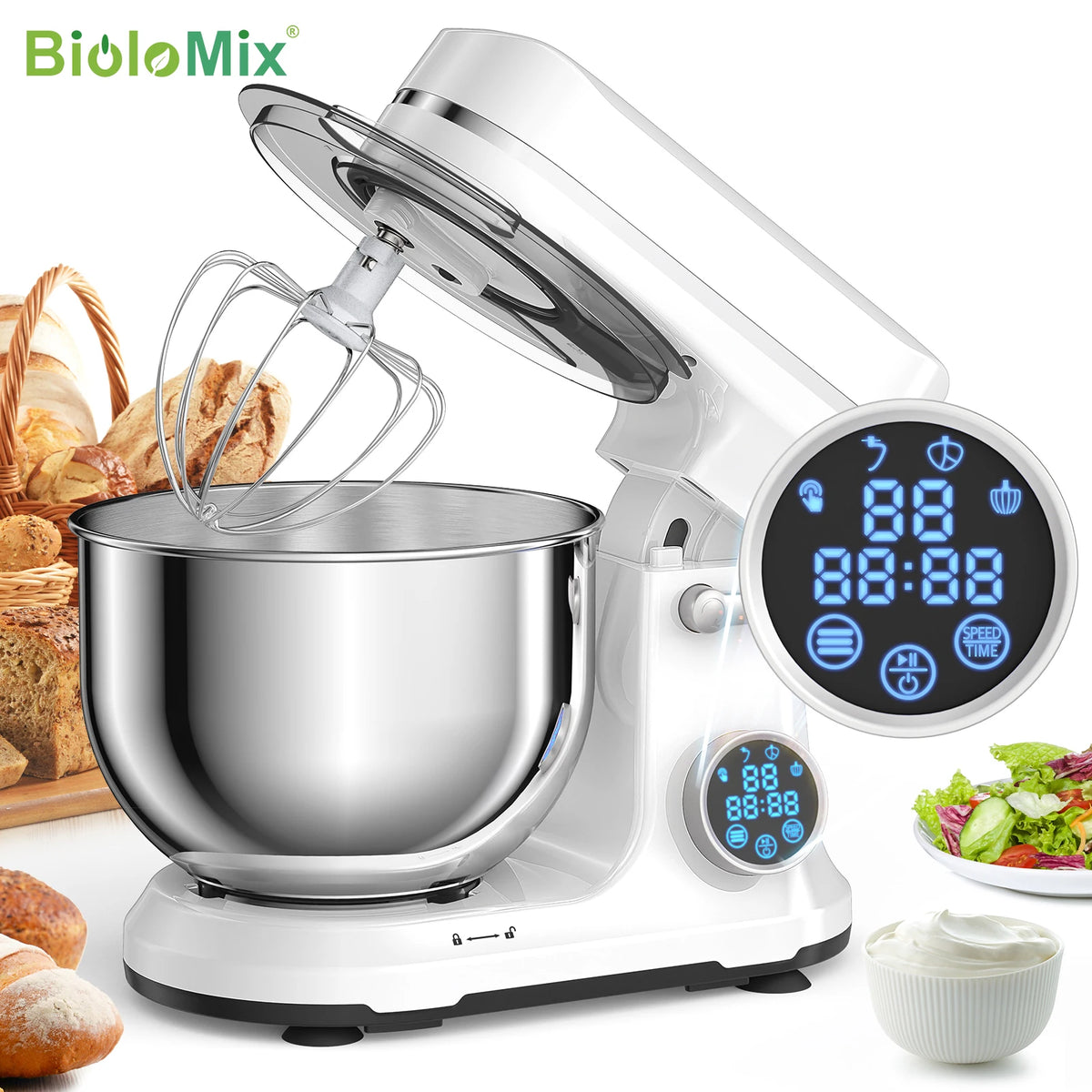 Biolomix 11 Speed Tilt Head Kitchen Stand Mixer With Digital Screen