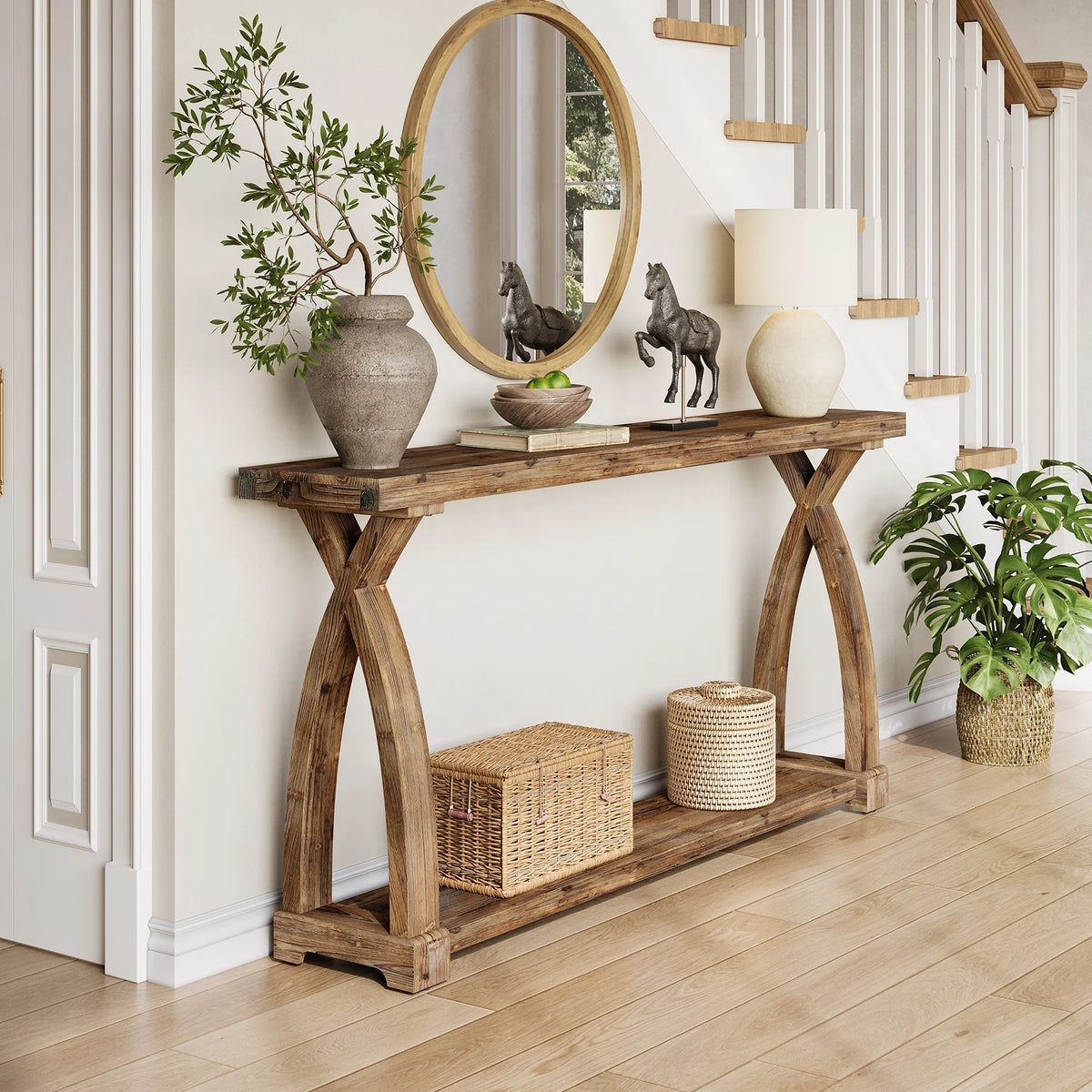 Tribesigns Solid Wood Console Table With Storage Shelves For Entryway
