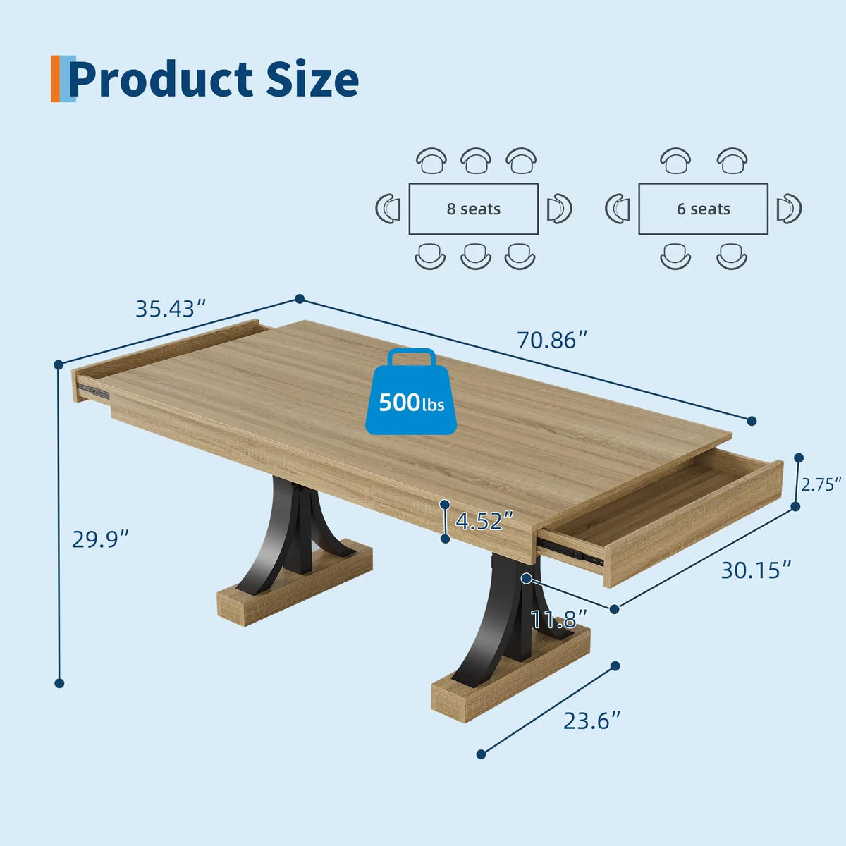 HiMISS Modern Dining Table With Storage Drawers And Metal Frame