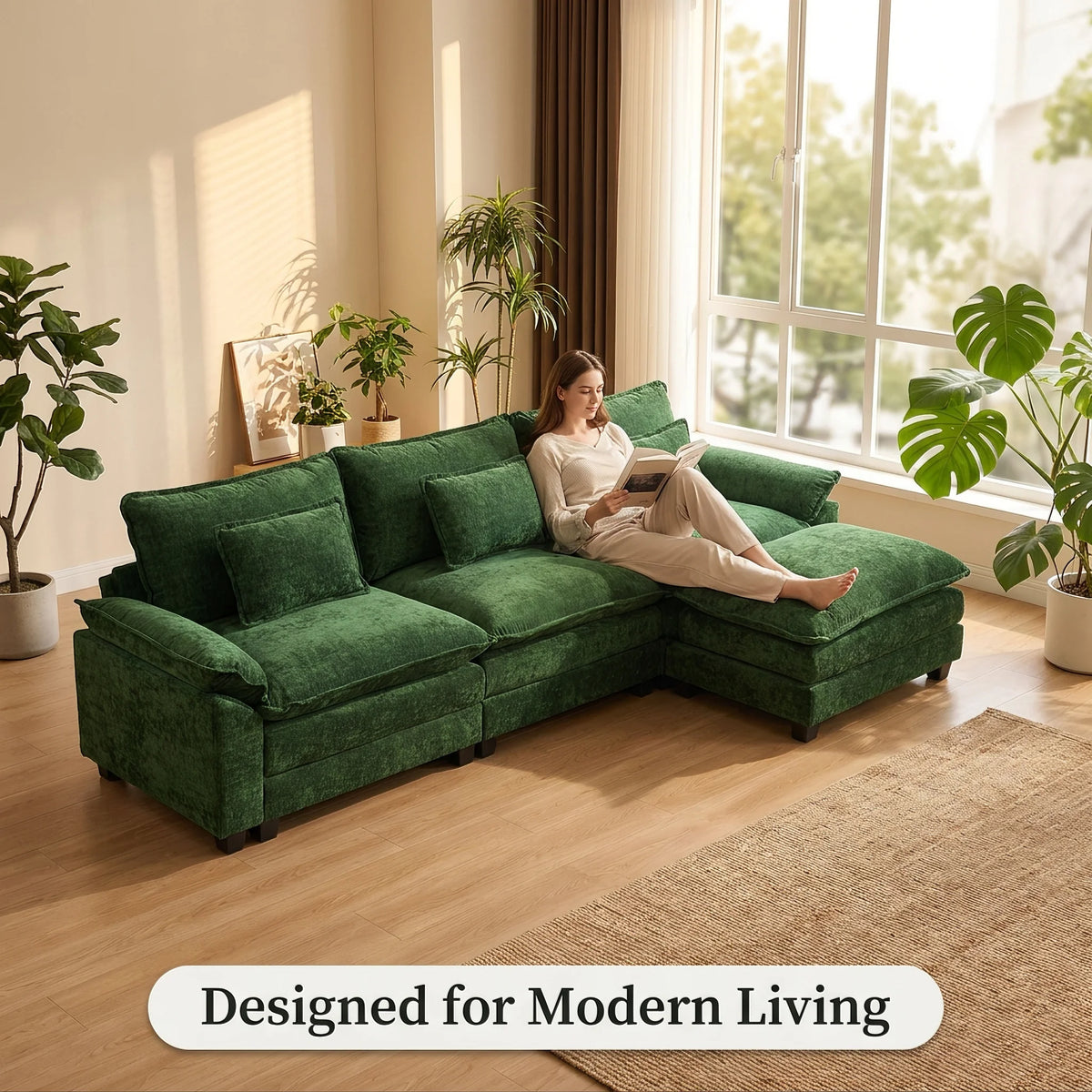 TCGBKAF Modern Modular Cloud Sectional Sofa With Ottoman
