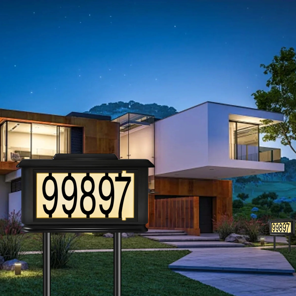 Solar Outdoor Address Sign Light With Stake Dual Light Modes