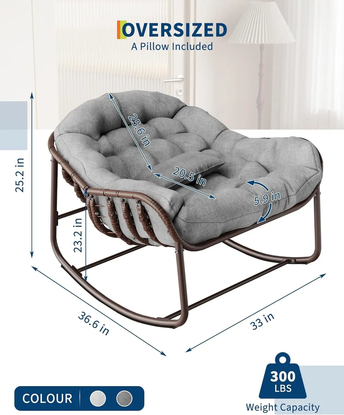 HiMISS Outdoor Papasan Egg Rocking Chair With Cushioned Wicker Lounge