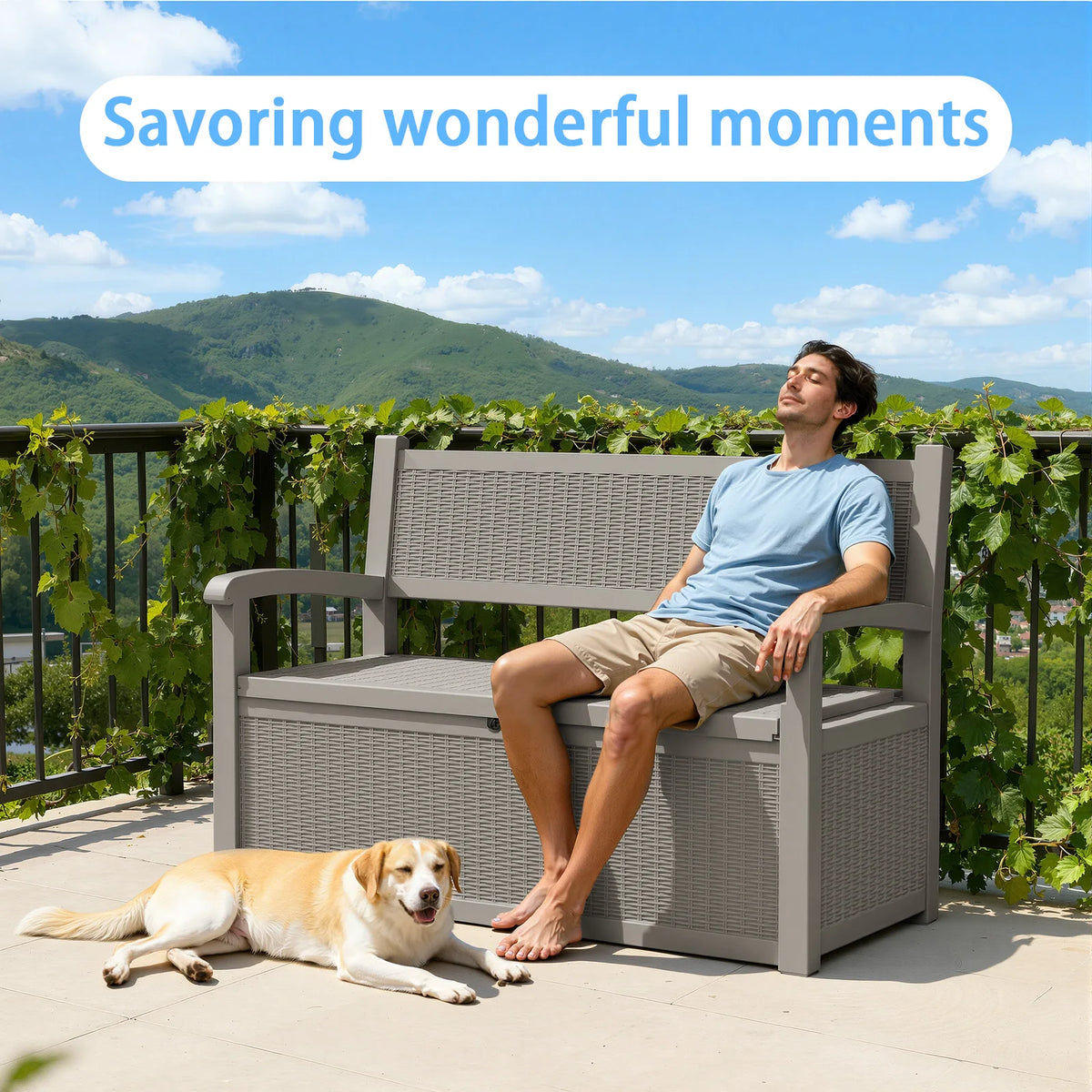 Weatherproof Outdoor Storage Bench With Rattan Look For Patios