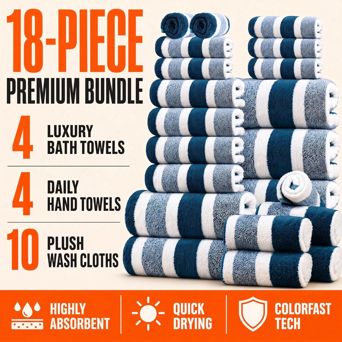 18 Luxury Bath Towels Quick Dry Absorbent Plush Coral Fleece