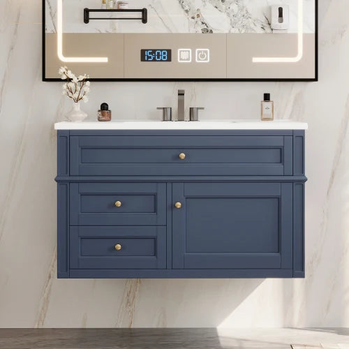 Modern Floating Bathroom Vanity With Ceramic Sink Storage Cabinet