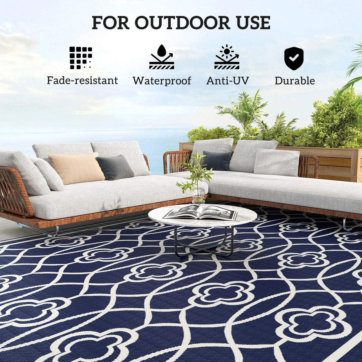 Outsunny Modern Rectangular Outdoor Geometric Floor Rug