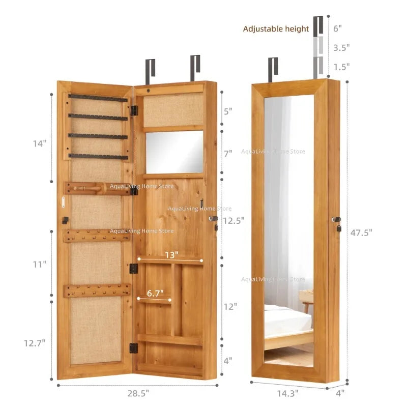 Modern Led Wall Mounted Solid Wood Jewelry Armoire Full Mirror