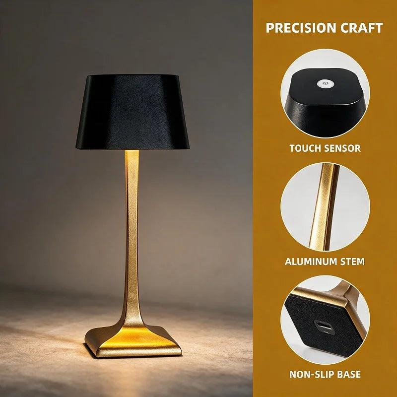 LED USB Square Table Lamp Aluminum IP54 5200mAh Battery USB-C Charging Touch Switch Anti-slip Base Christmas Decoration Wireless Rechargeable Retro Style Stepless Adjustment of Brightness LED Light for Bedroom Dining Room