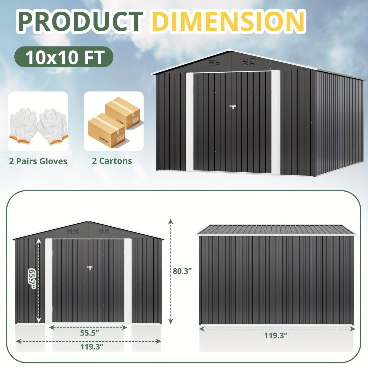 VIWAT Outdoor Metal Storage Shed With Lockable Door and Frame