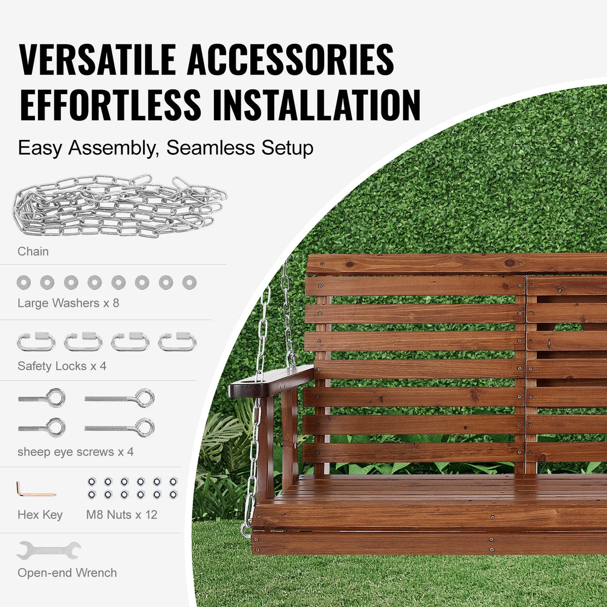 SucceBuy Wooden Porch Swing With Durable Cedar Wood Construction