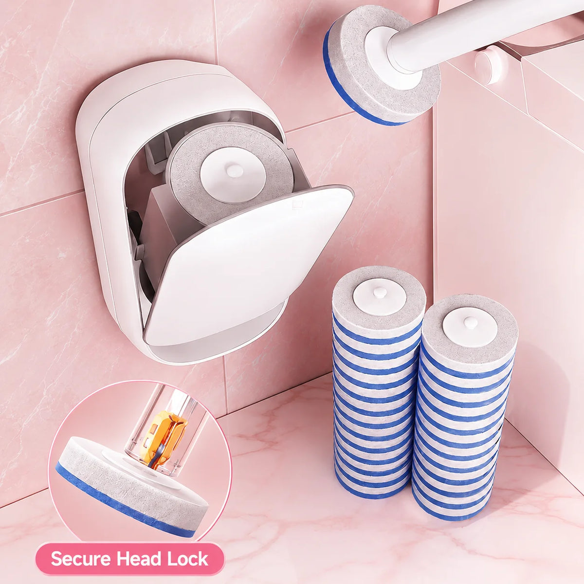 Joybos Wall-Mounted Toilet Brush with Replaceable Heads and Auto-Open Bracket