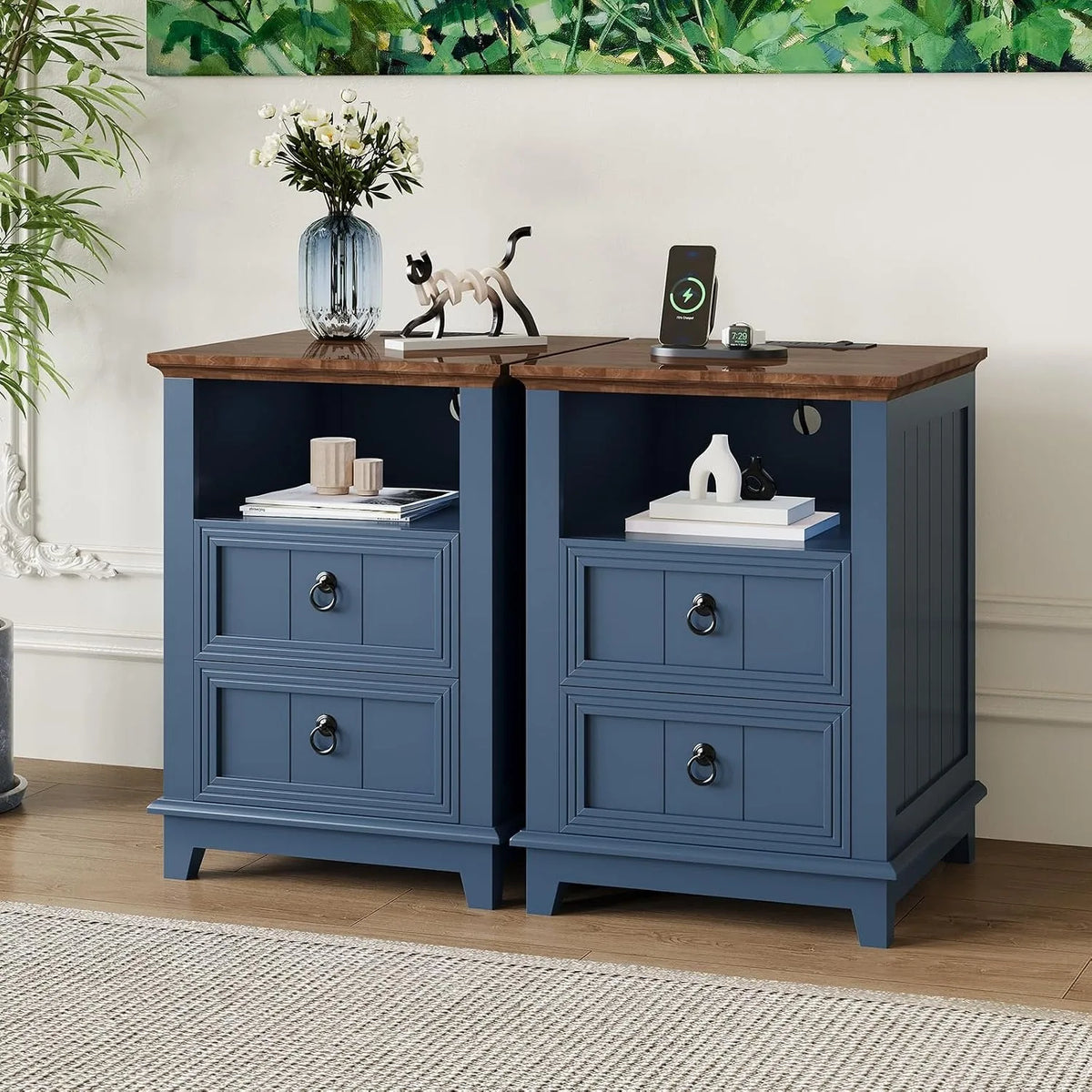 ANIXOL Modern Fluted Wood Nightstand Featuring Integrated USB Charging