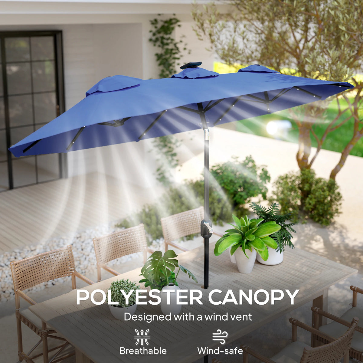 Outsunny Double Sided Patio Umbrella With Solar LED Lights And Tilt