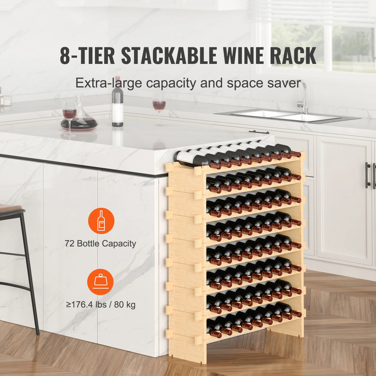 SucceBuy Bamboo Stackable Modular Wine Rack Free Standing Cellar Display