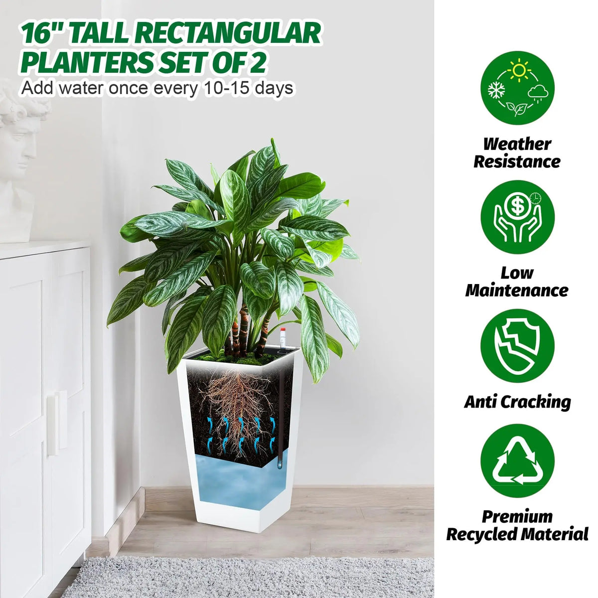 HiMISS Self Watering Planter Pots Set For Indoor Outdoor Plants