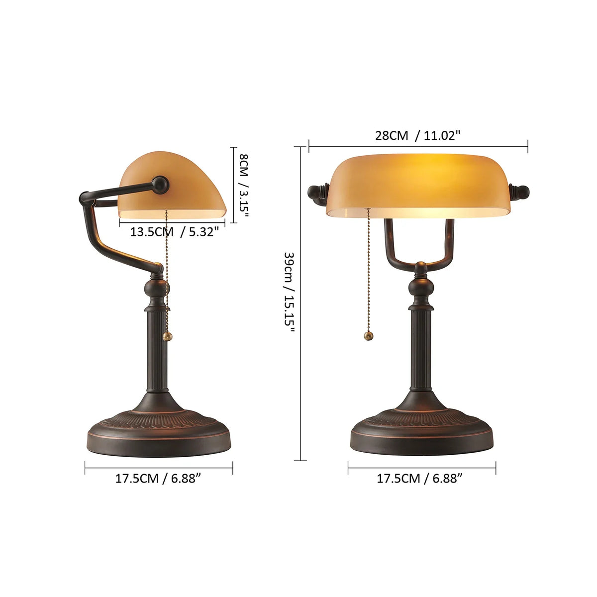 Desk Lamp Table Light Glass Banker’s Lamp Zipper Switch For Bedroom Home Stuy Restaurant Library Office Light Night Lamp
