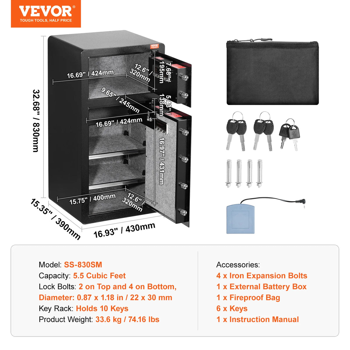 SucceBuy Fireproof Safe Box With Fingerprint And Key Lock