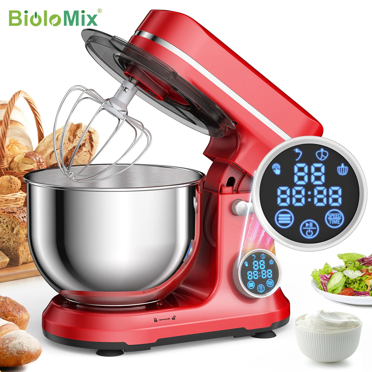 Biolomix 11 Speed Tilt Head Kitchen Stand Mixer With Digital Screen